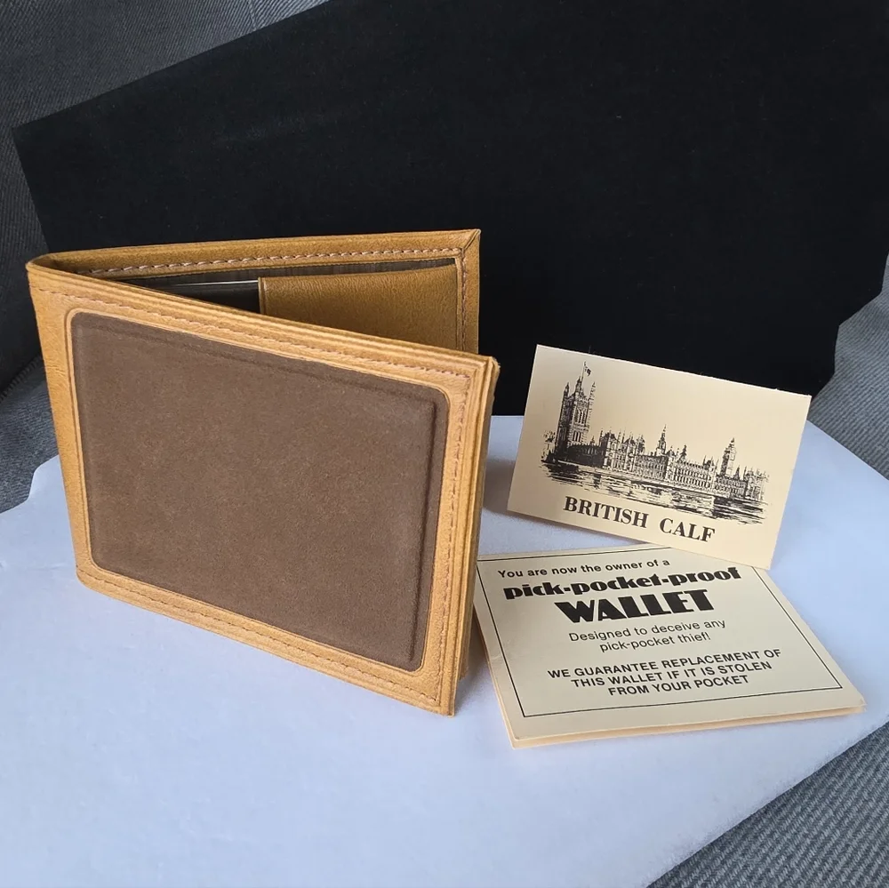Vintage 1983 British Calf Bifold Wallet Pick-Pocket-proof  Man Made Leather